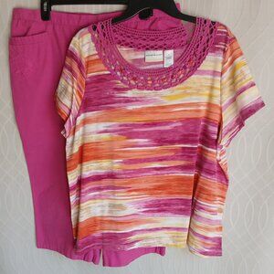 Alfred Dunner 2 pc Pink Top & Capri Pants Set ~ Top 1X Pants Size 20 P…